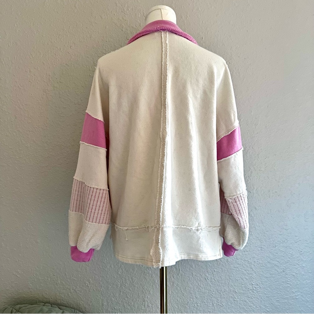 The POST Patchwork Pink & Cream Rugby Pullover – Raw Hem – Size S - Picture 4 of 10